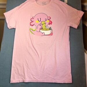 Neon Riot Graphic T Kawaii-Style Illustration of Axoloti & Noodles Size S